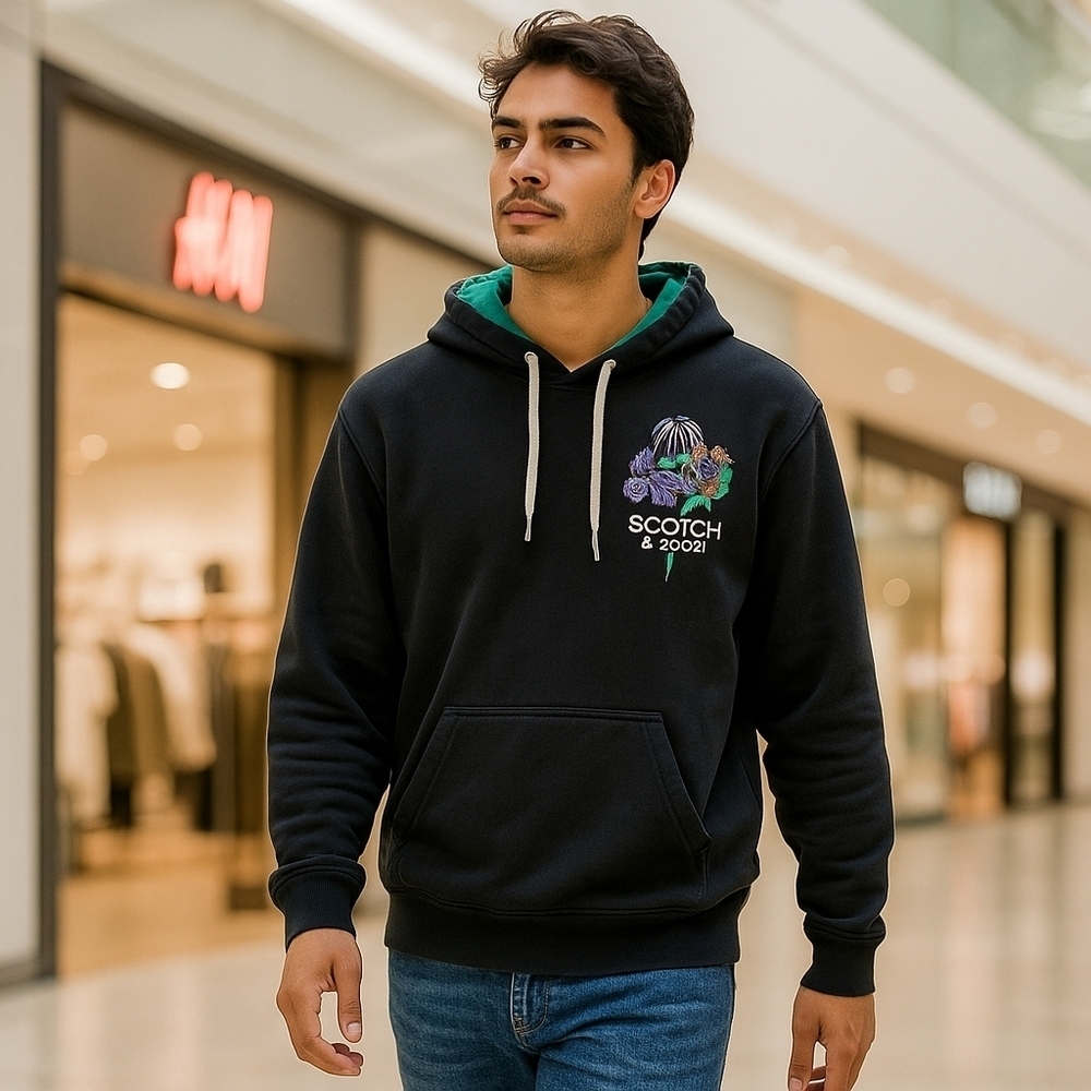 Scotch & Soda Floral Graphic Embroidered Mens Hoodie